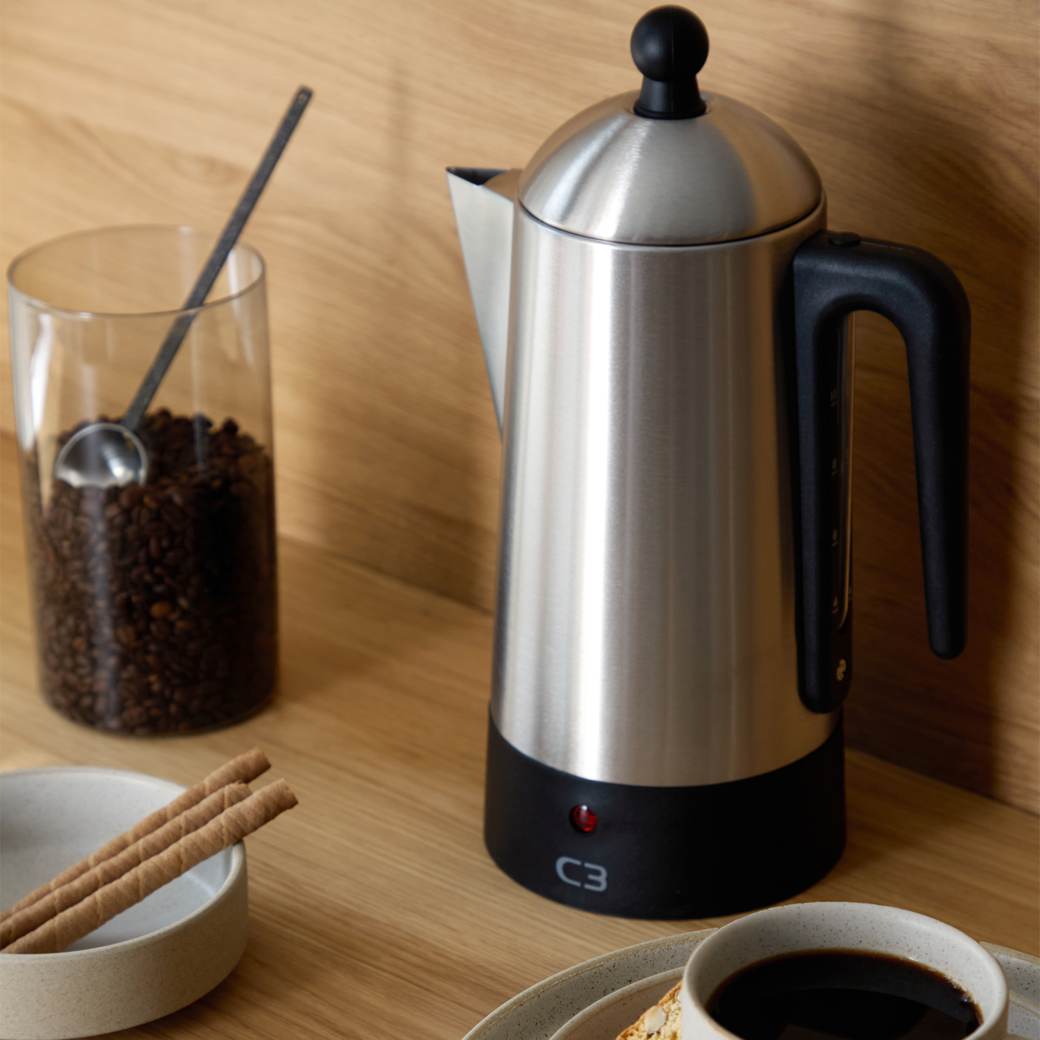 C3 30-30254 Design Percolator eco 2-6 kopjes, gelakt roestvrij staal, zwart C3 30-30254 Design Percolator eco 2-6 kopjes, gelakt roestvrij staal, zwart