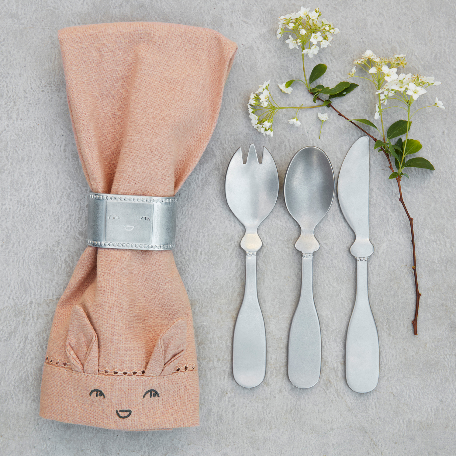 Children's Cutlery set Antique Silver