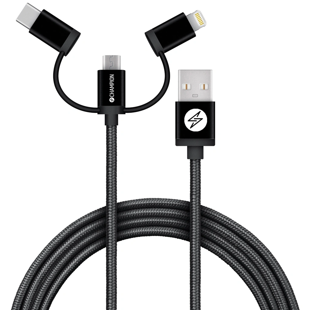 USB-A to Lightning, USB-C and Micro-USB 1.5m Black