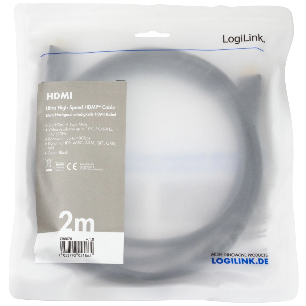 HDMI-kabel HDMI 2.1 8K/60Hz 4K/120Hz 2m Svart