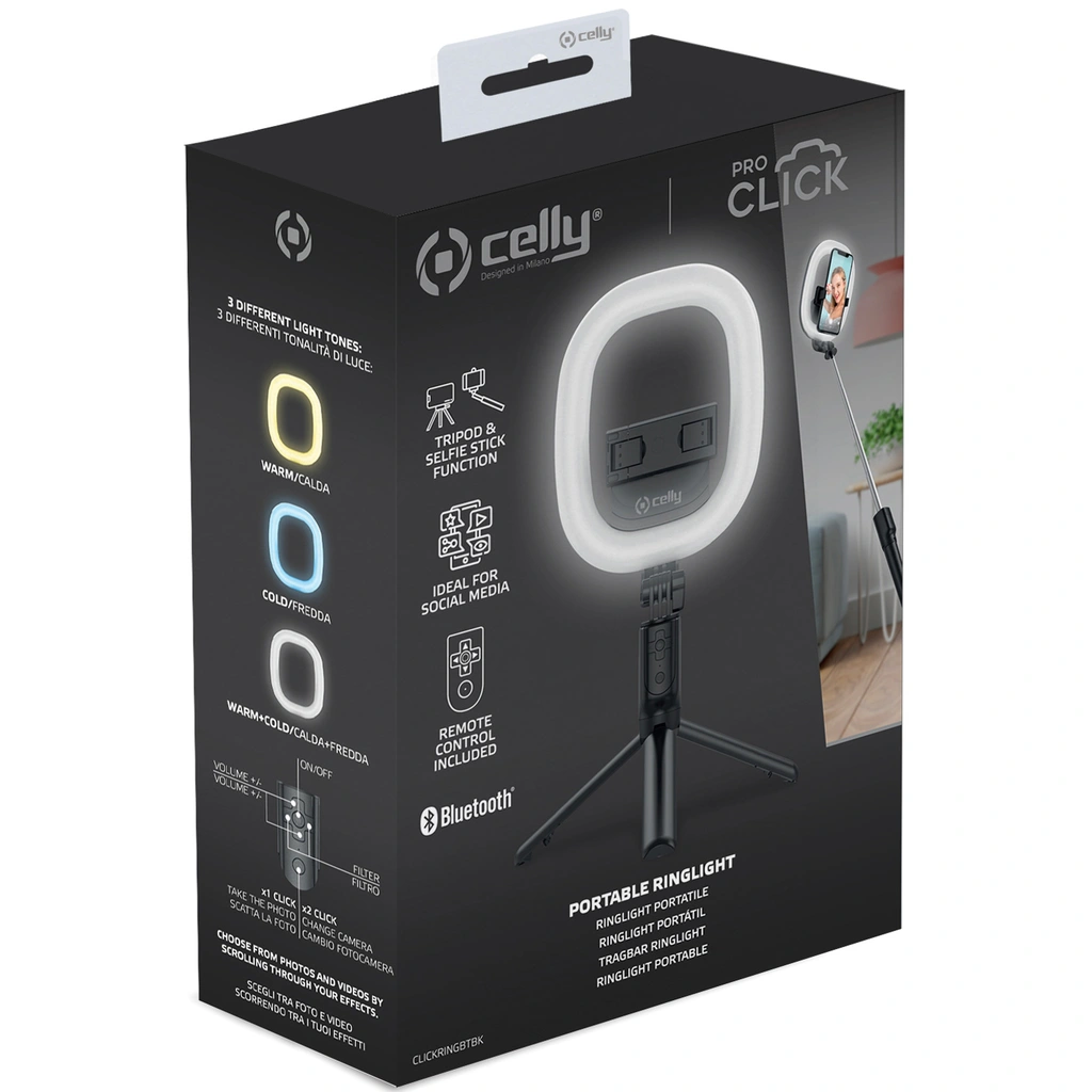 CLICKRINGBT Ringlampa med Tripod/Selfiestick