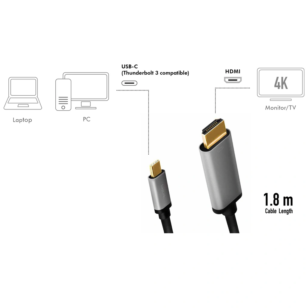 USB-C to HDMI Cable 4K/60Hz 1.8m Aluminium