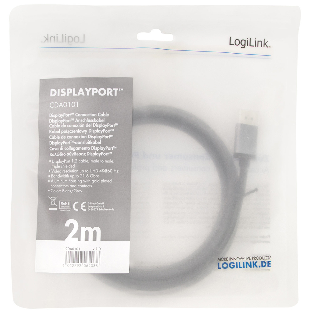 DisplayPort-kabel 4K/60Hz Aluminium 2m