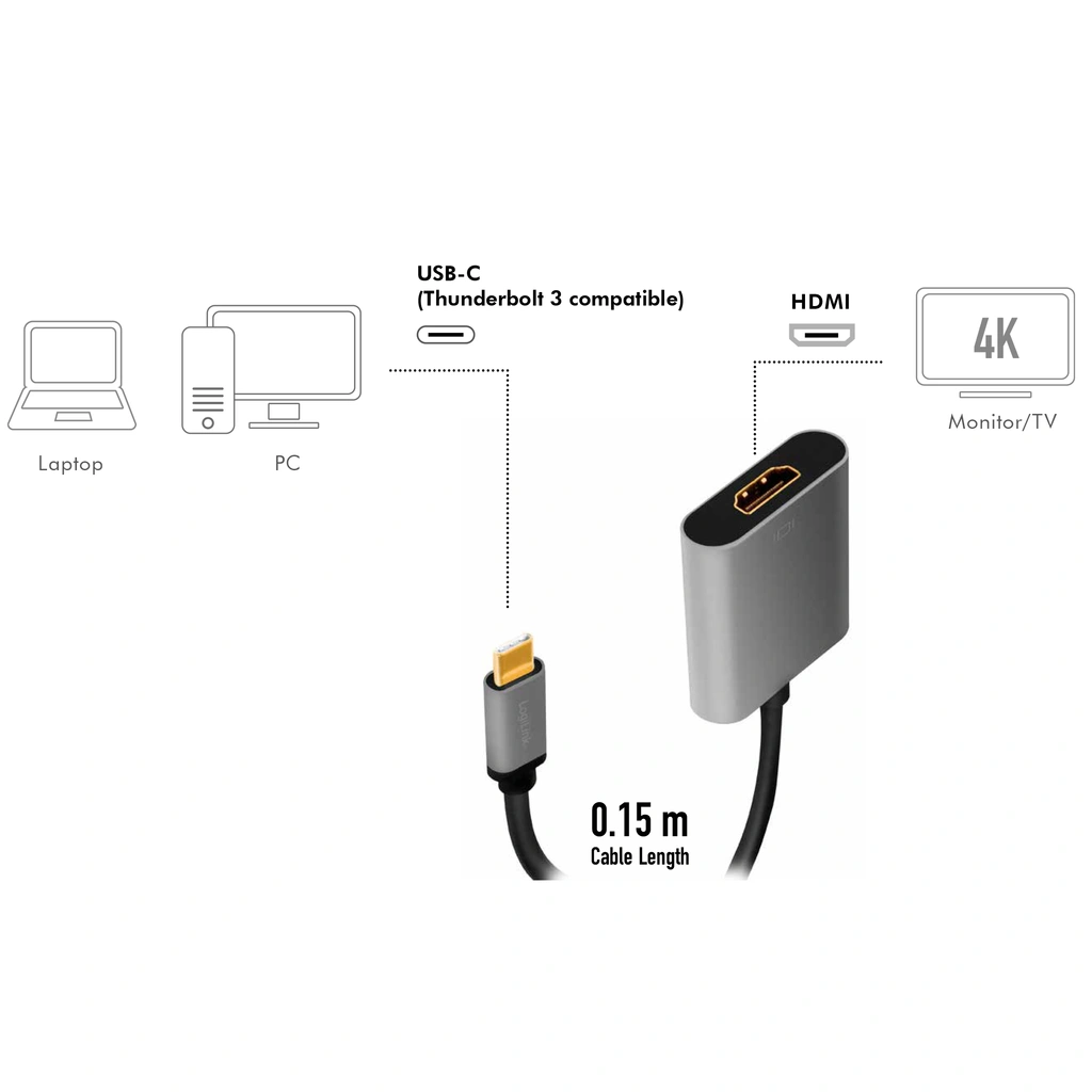 USB-C till HDMI Adapter 4K/60Hz 0,15m Aluminium