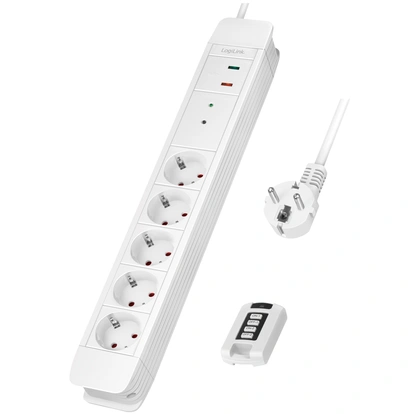 Grenuttag 5-vägs med fjärr 433 MHz Överspänningsskydd 1,5m Vit