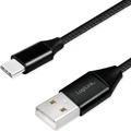 USB-A till USB-C Kabel Flätad 15W 0,3m Svart