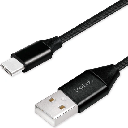 USB-A till USB-C Kabel Flätad 15W 0,3m Svart
