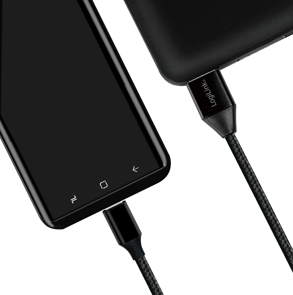 USB-A till USB-C Kabel Flätad 15W 0,3m Svart