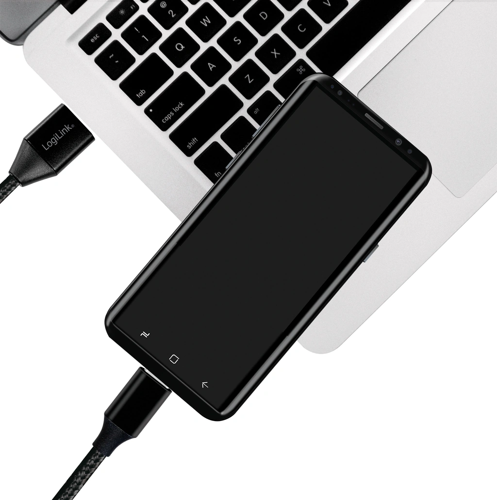 USB-A till USB-C Kabel Flätad 15W 0,3m Svart
