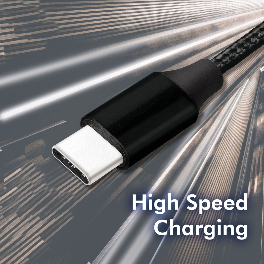 USB-A till USB-C Kabel Flätad 15W 0,3m Svart