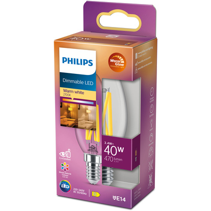LED E14 Kron 3,4W (40W) Klar Dim WarmGlow 470