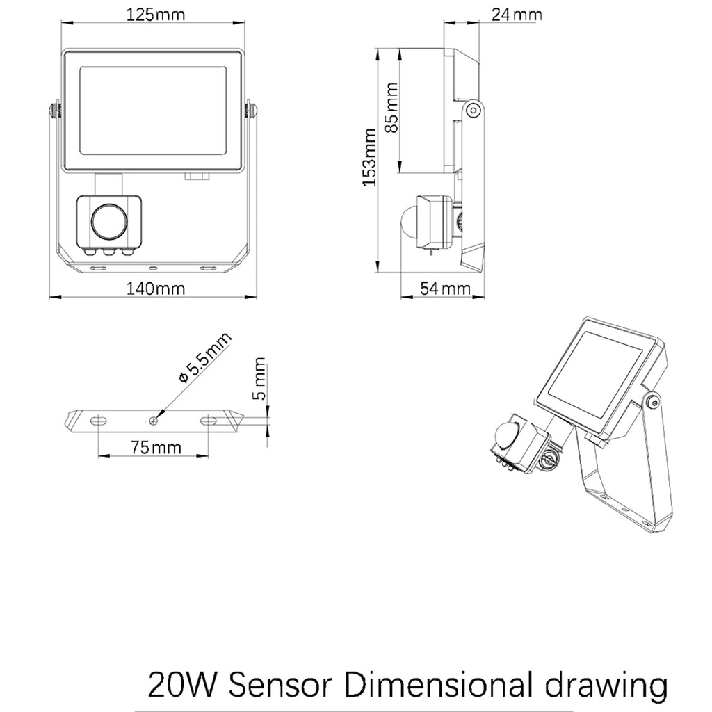 ProjectLine Strålkastare 20W 1800lm Sensor
