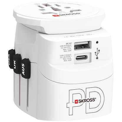 Världsreseadapter PRO Light USB AC30PD World PD 30W Jordad