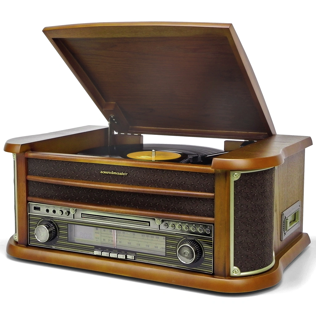 Musik-anläggning Vinyl CD Radio Bluetooth Retro-design NR560 Trä