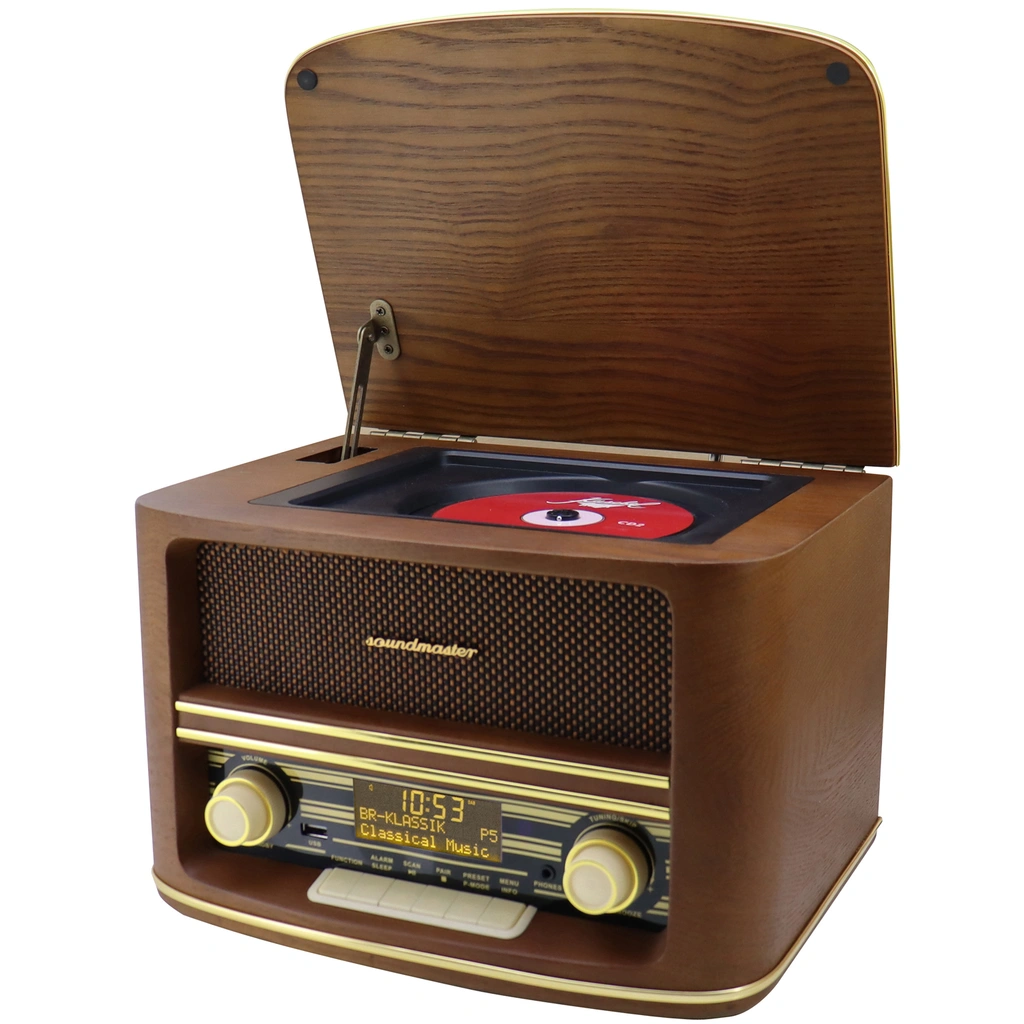 Musik-anläggning CD Radio Bluetooth Retro-design NR961 Trä