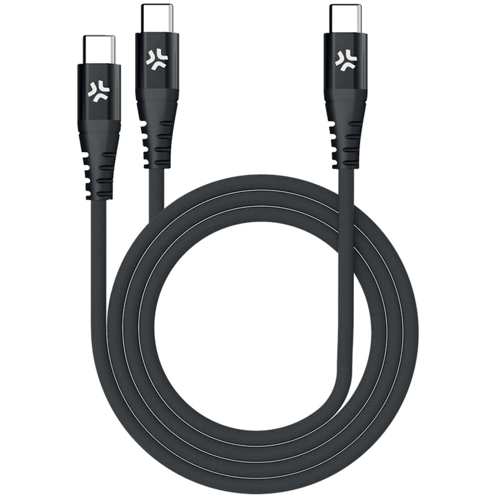 USB-C - 2x USB-C Kabel flätad 100W 1,3m Svart