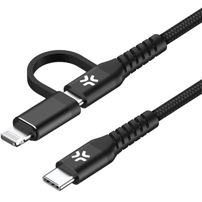 2-i-1-kabel USB-C/USB-A till USB-C/Lightning  60W 2m Svart
