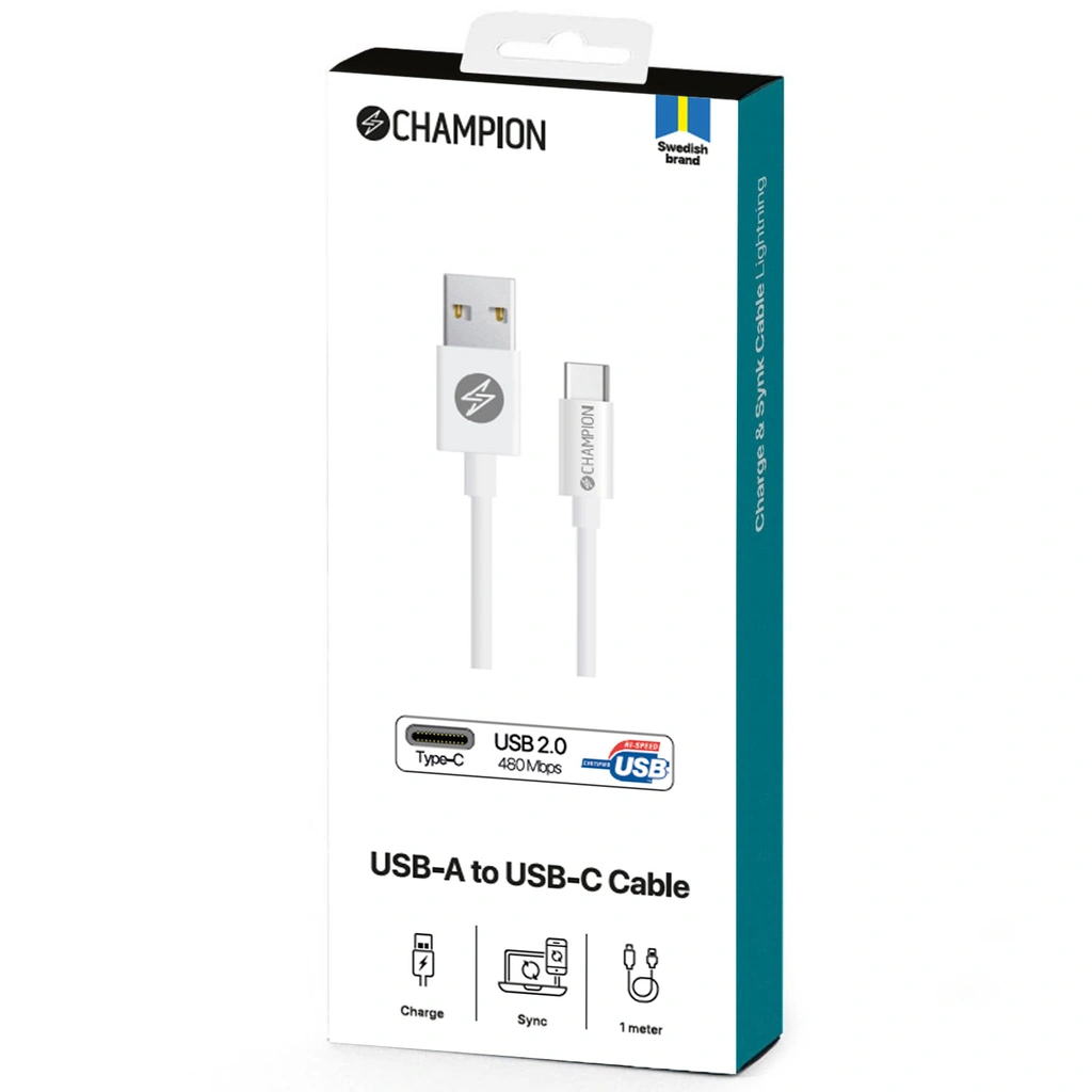 USB-A till USB-C Kabel 1m Vit