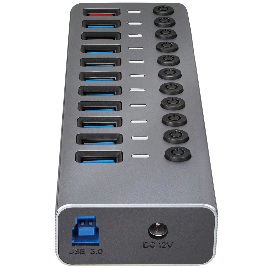 USB-hub 10+1-port med separata På/Av-knappar USB 3.2 Gen 1