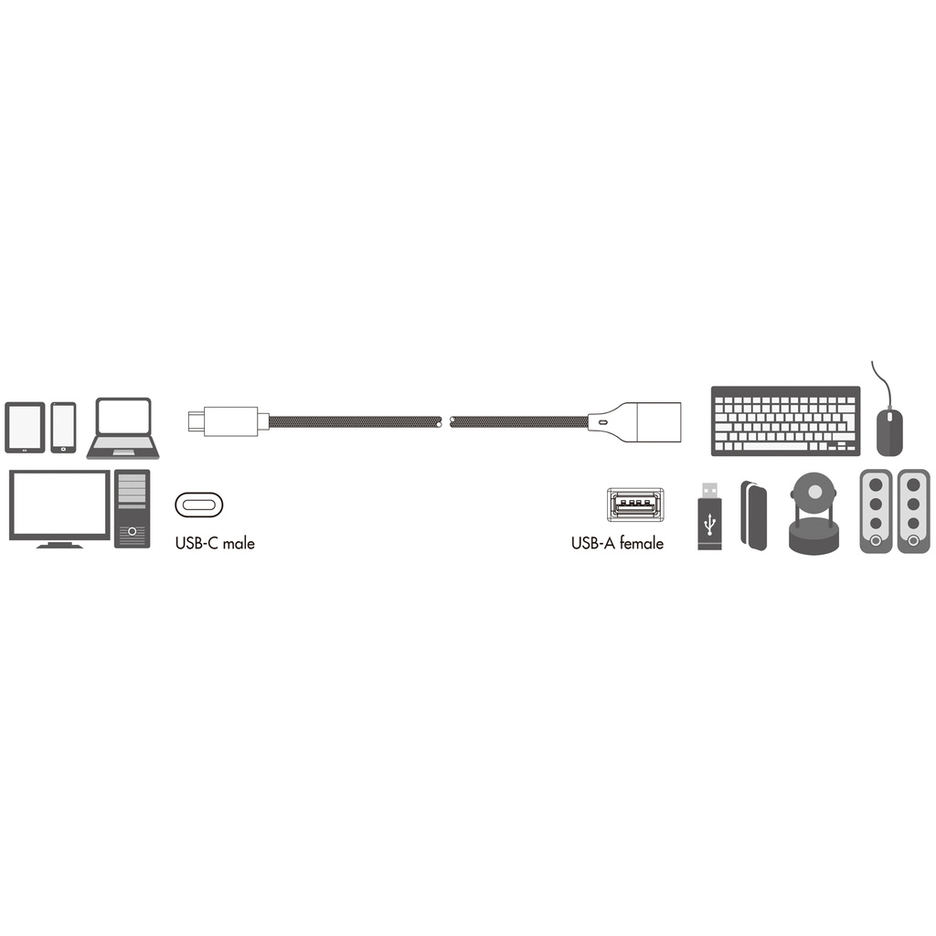 USB-C -hane till USB-A hona OTG 15W 0,15m 