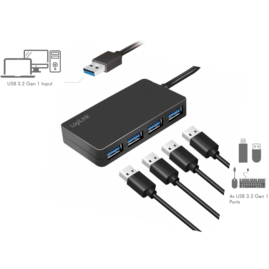USB 3.0-hub (3.2 Gen1) 4 USB-A-portar