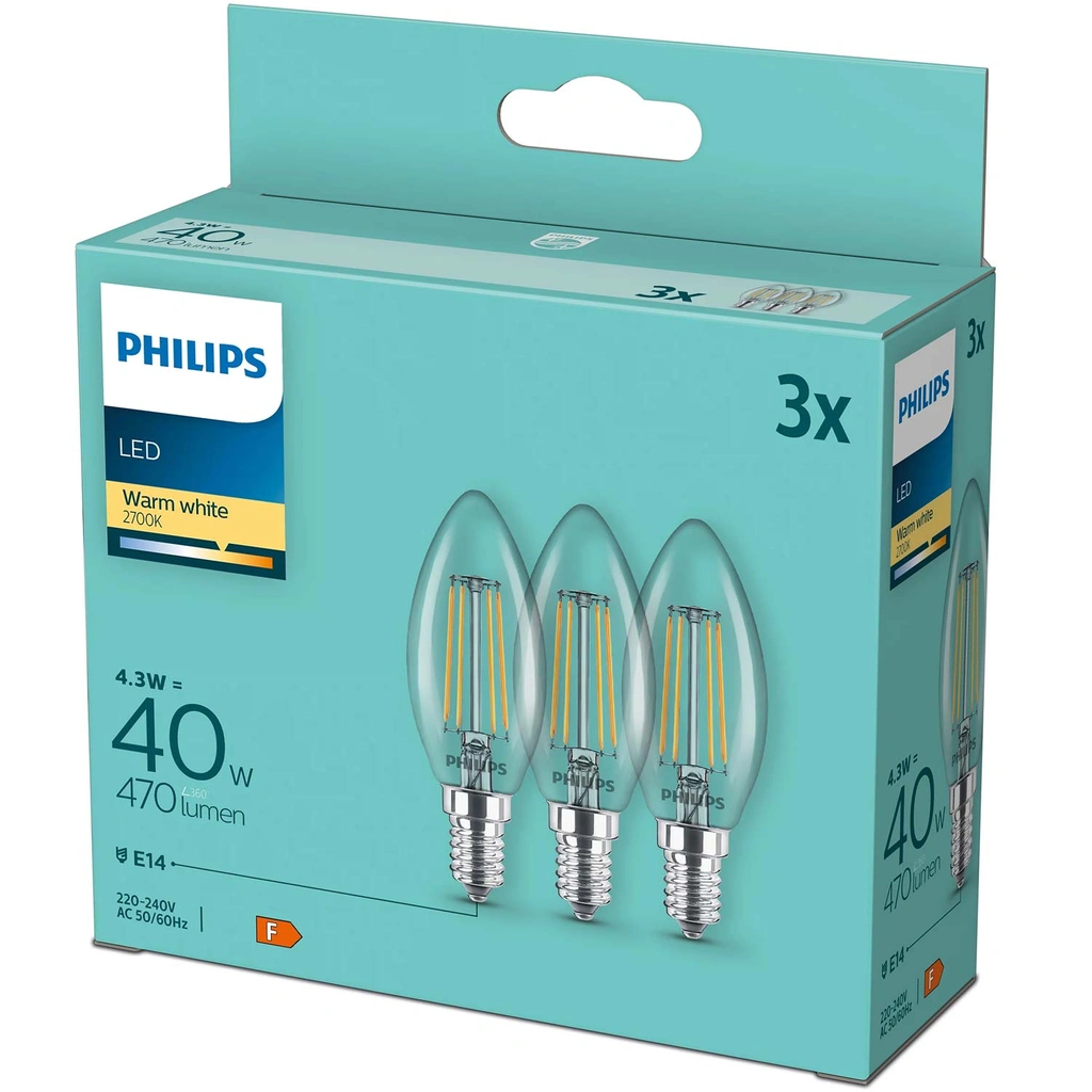 3-pack LED E14 Kron 4,3W (40W) Klar 470lm