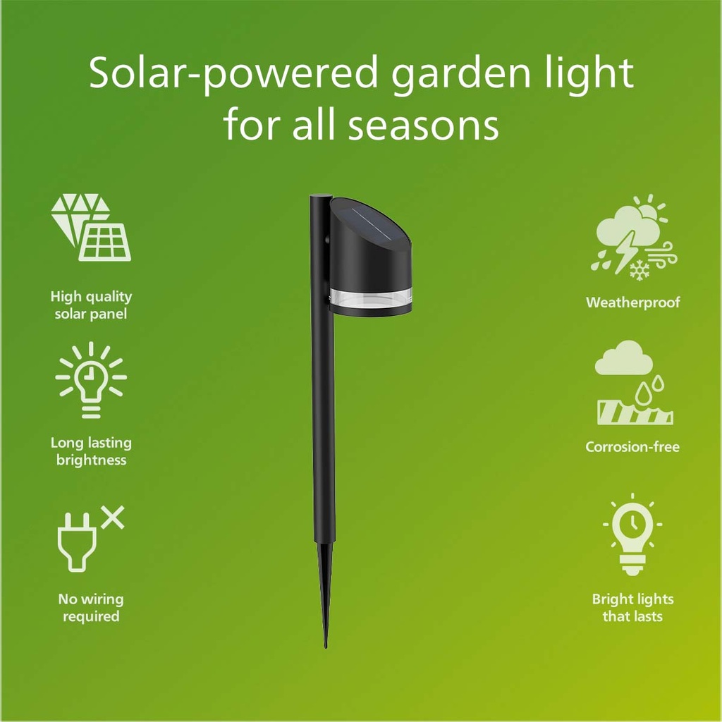 Fyve Trädgårdslampa Vinklad Solcell Ultra Efficient LED 200lm Svart