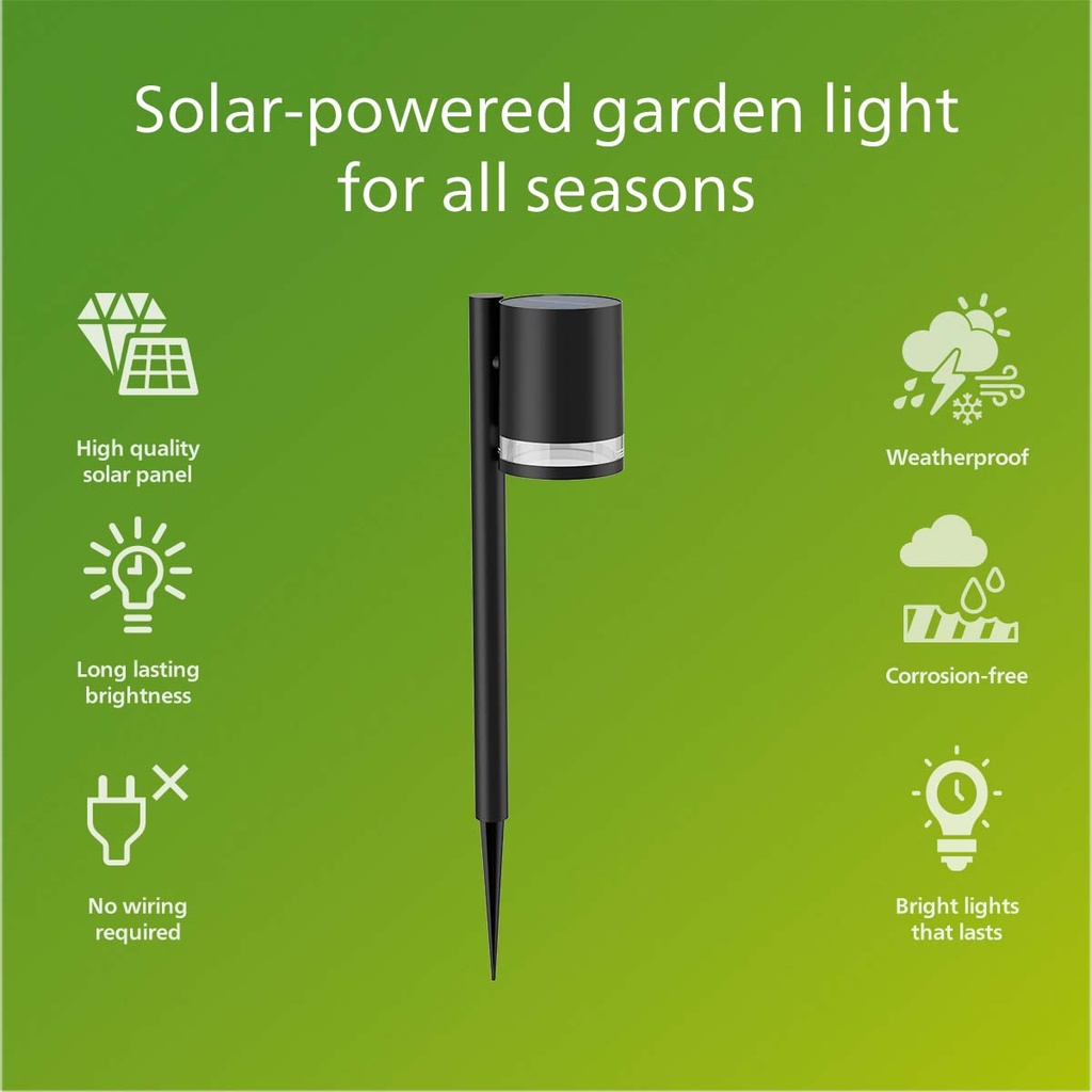 Fyce Trädgårdslampa Rak Solcell Ultra Efficient LED 200lm Svart
