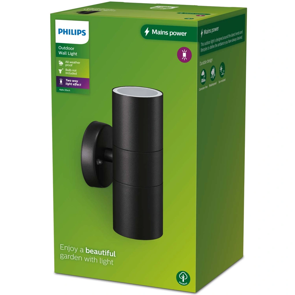 Kylis Väggarmatur Up-/downlight (2xGU10-sockel) IP44 Rostfritt stål Svart