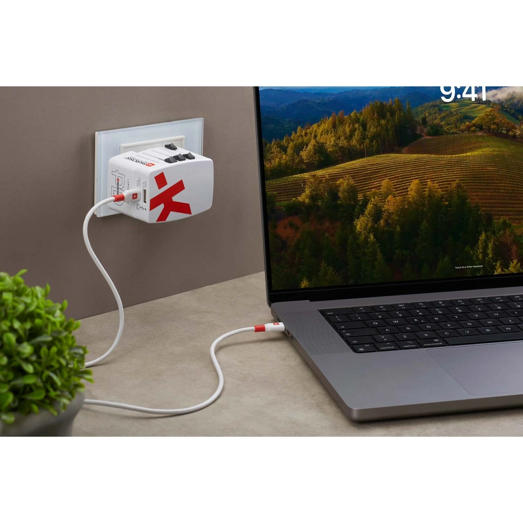 Världsreseladdare AC65PD World USB-A+USB-C PD 65W Jordad