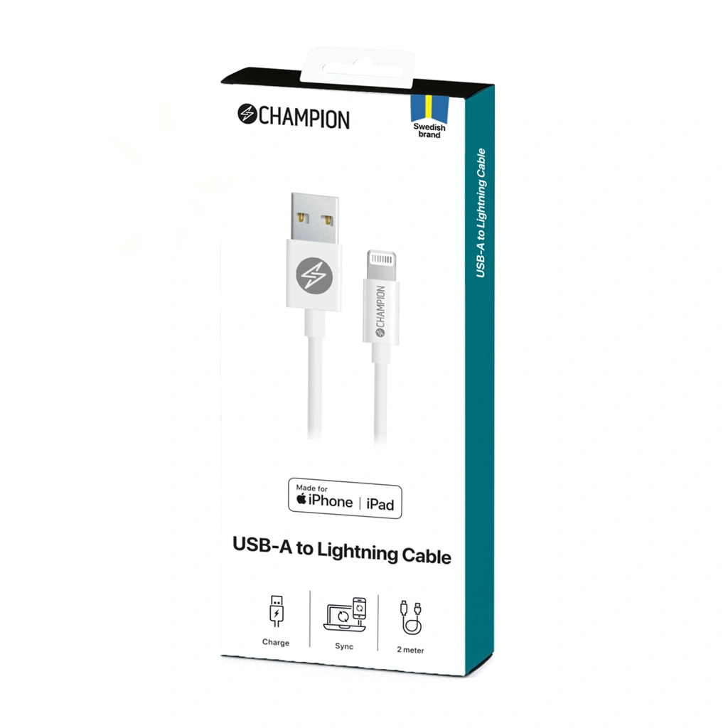 USB-A till Lightning Kabel 2m Vit