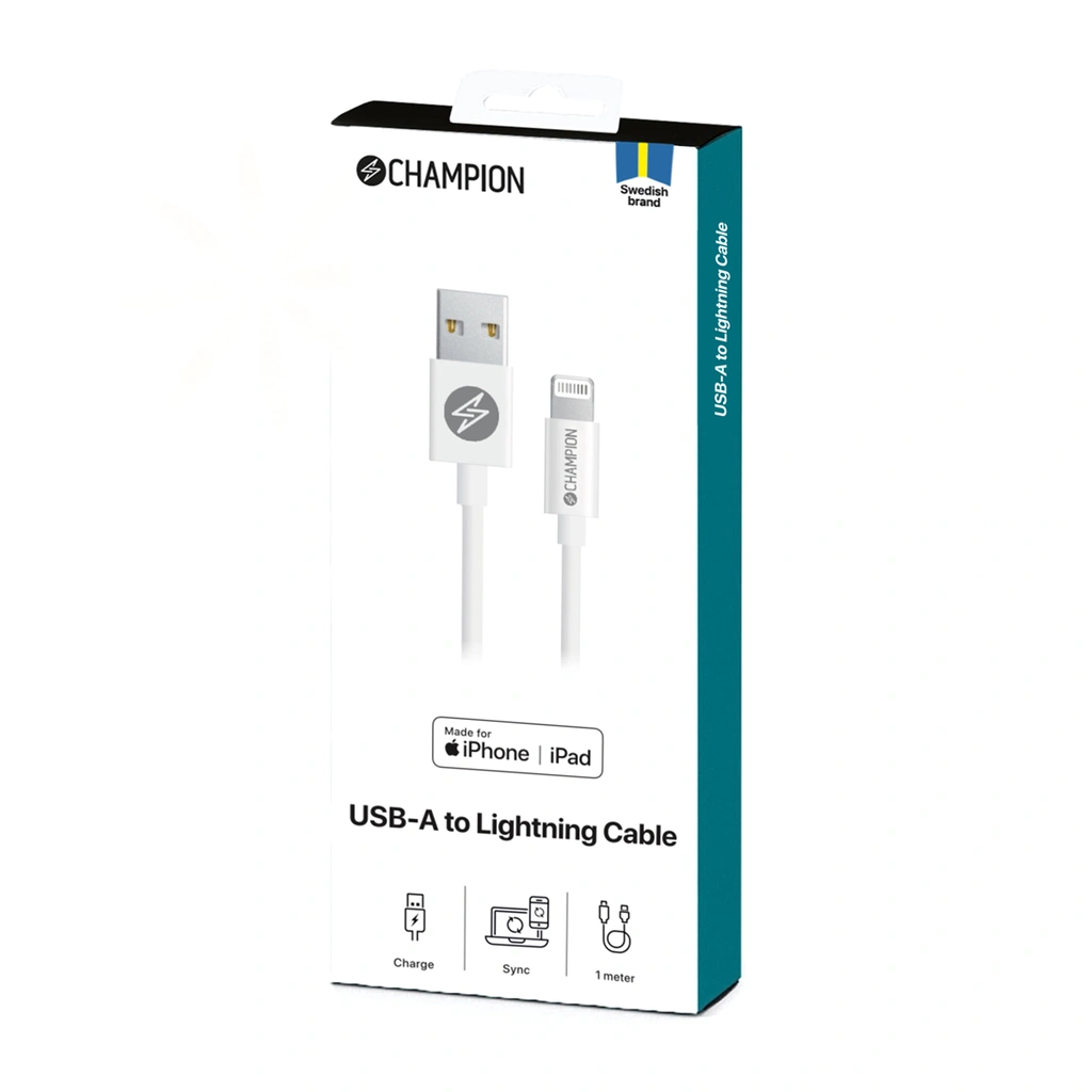 USB-A till Lightning Kabel 1m Vit