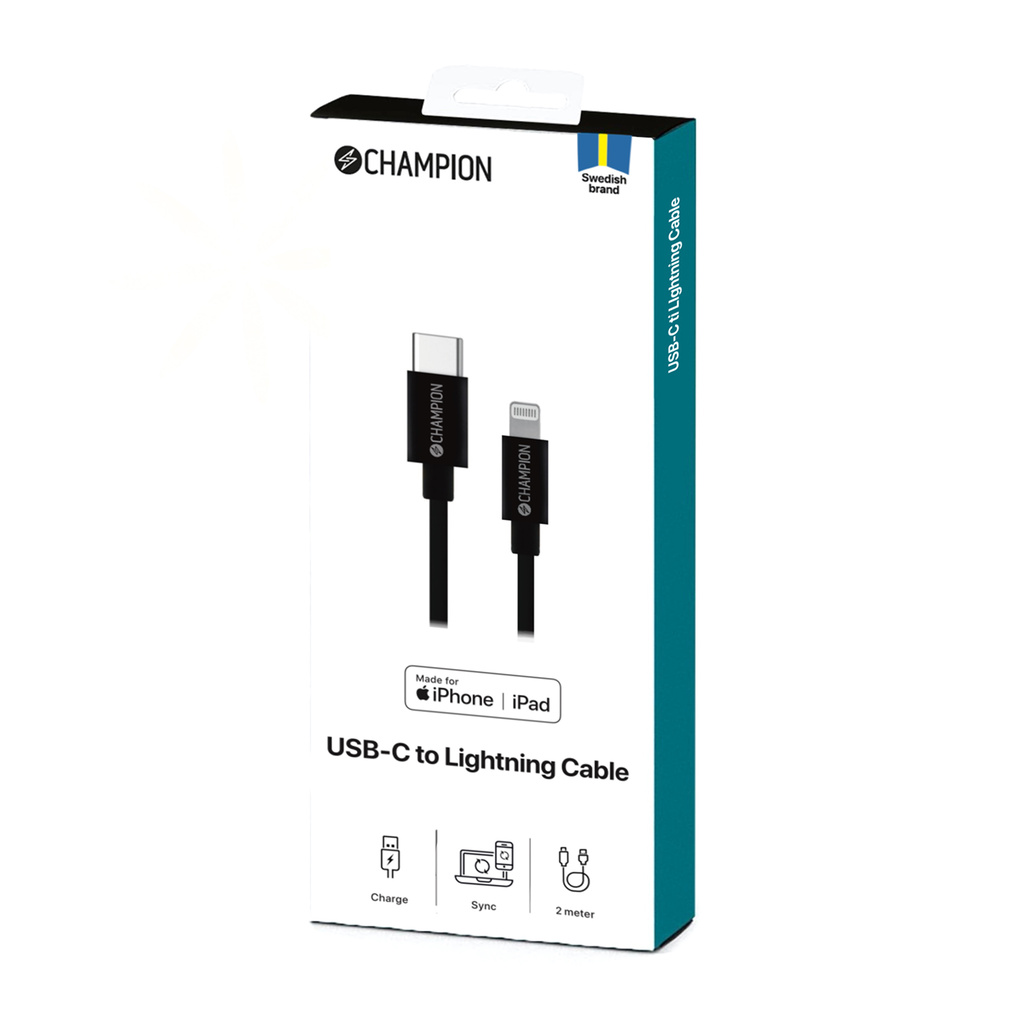 USB-C till Lightning Kabel 2m Svart