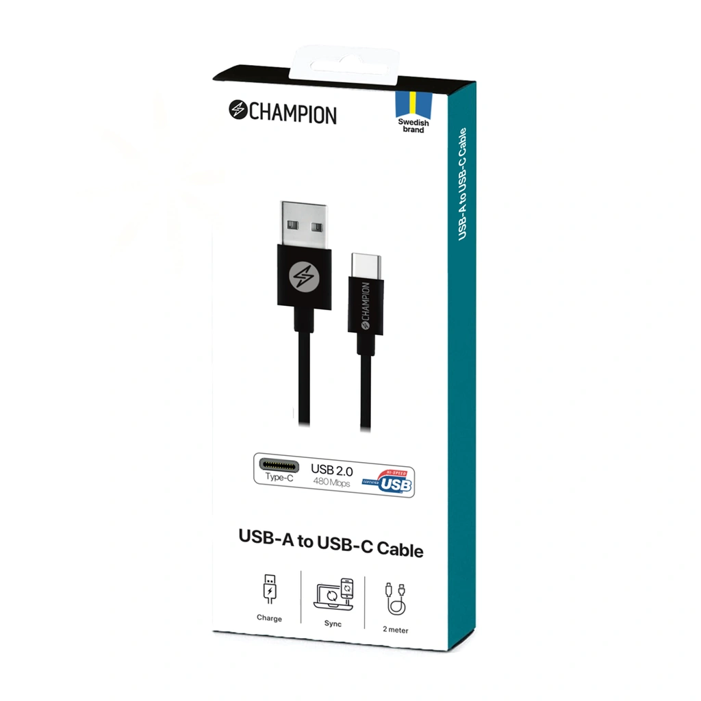 USB-A till USB-C Kabel 2m Svart