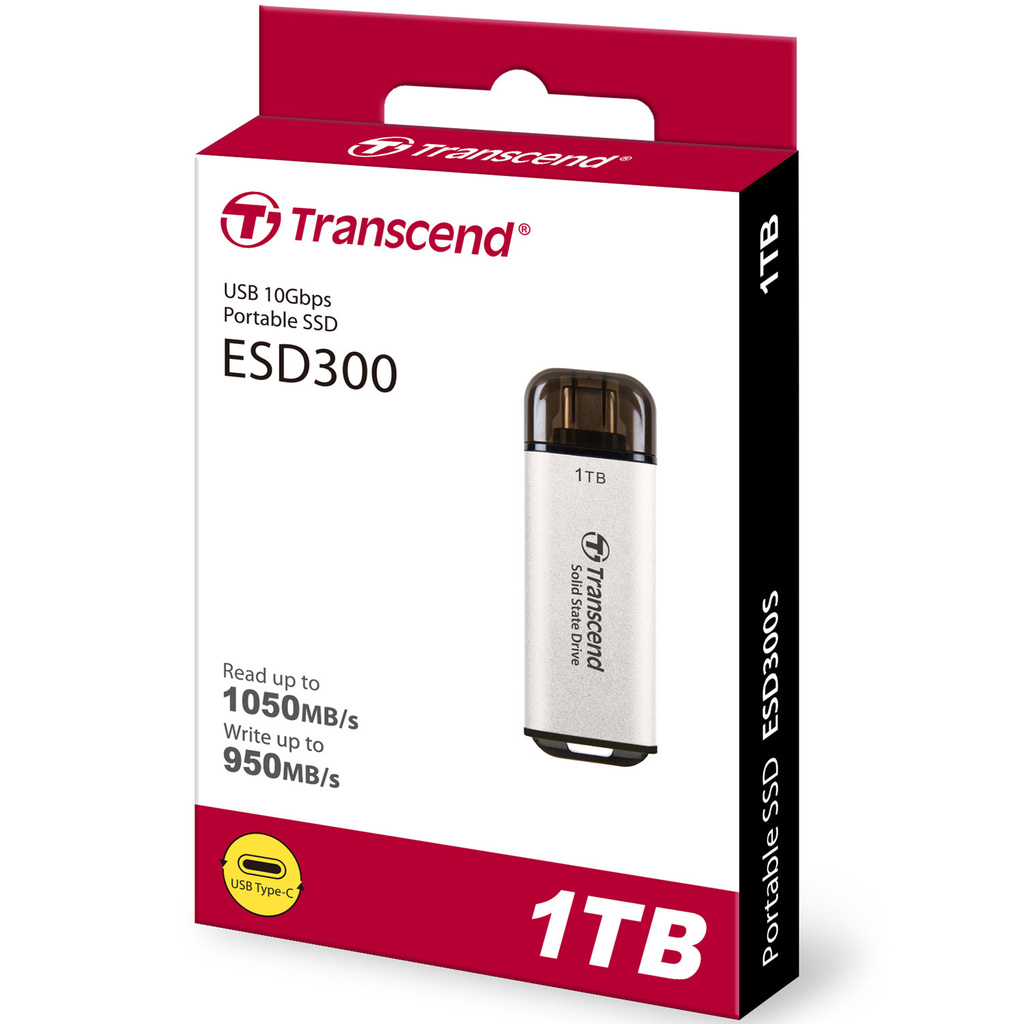Portabel Mini SSD ESD300C USB-C 1TB 10Gbps (R1050/W950 Mb/s) Silver