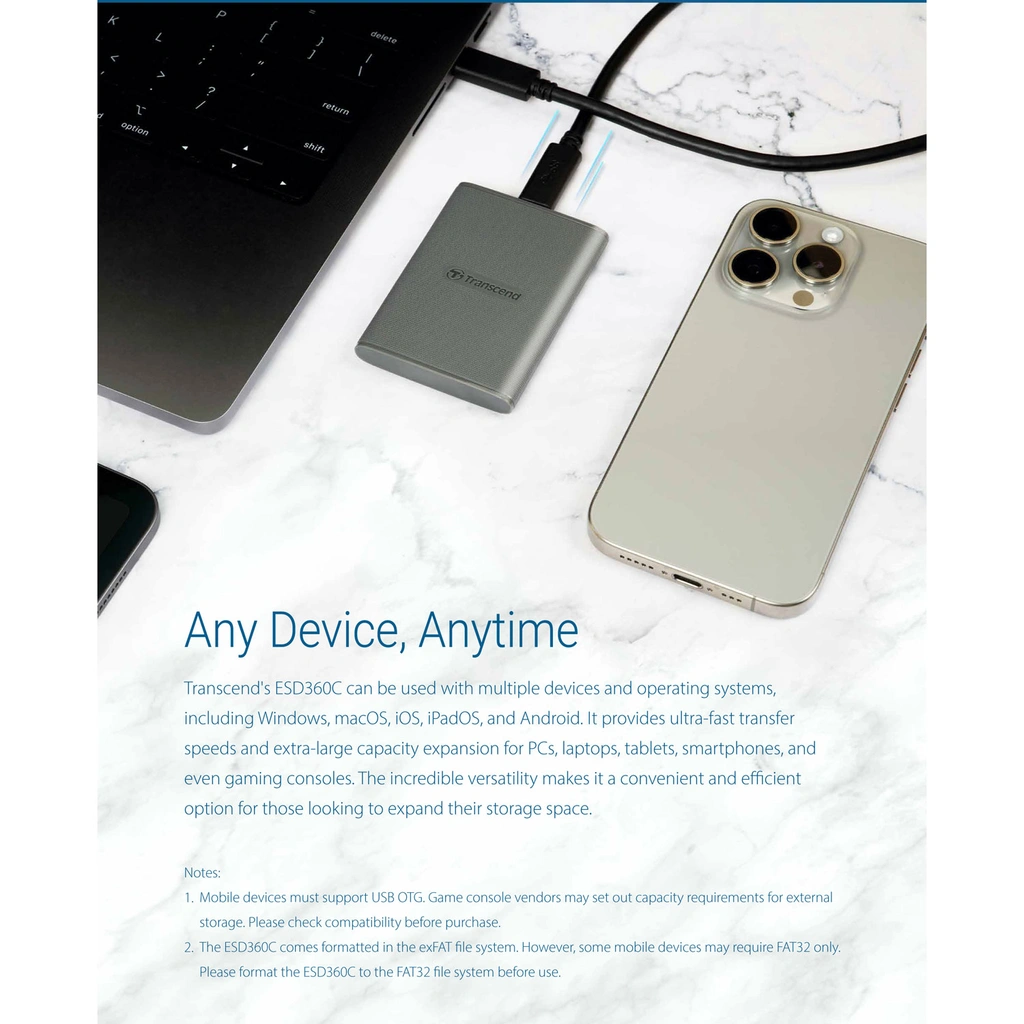 Portabel SSD ESD360C USB-C 1TB 20Gbps (R2000/W2000 Mb/s)