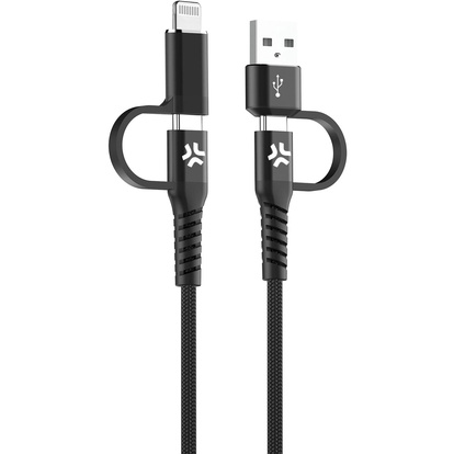 4-i-1-kabel USB-C/USB-A till USB-C/Lightning Max 60W 2 m Svart