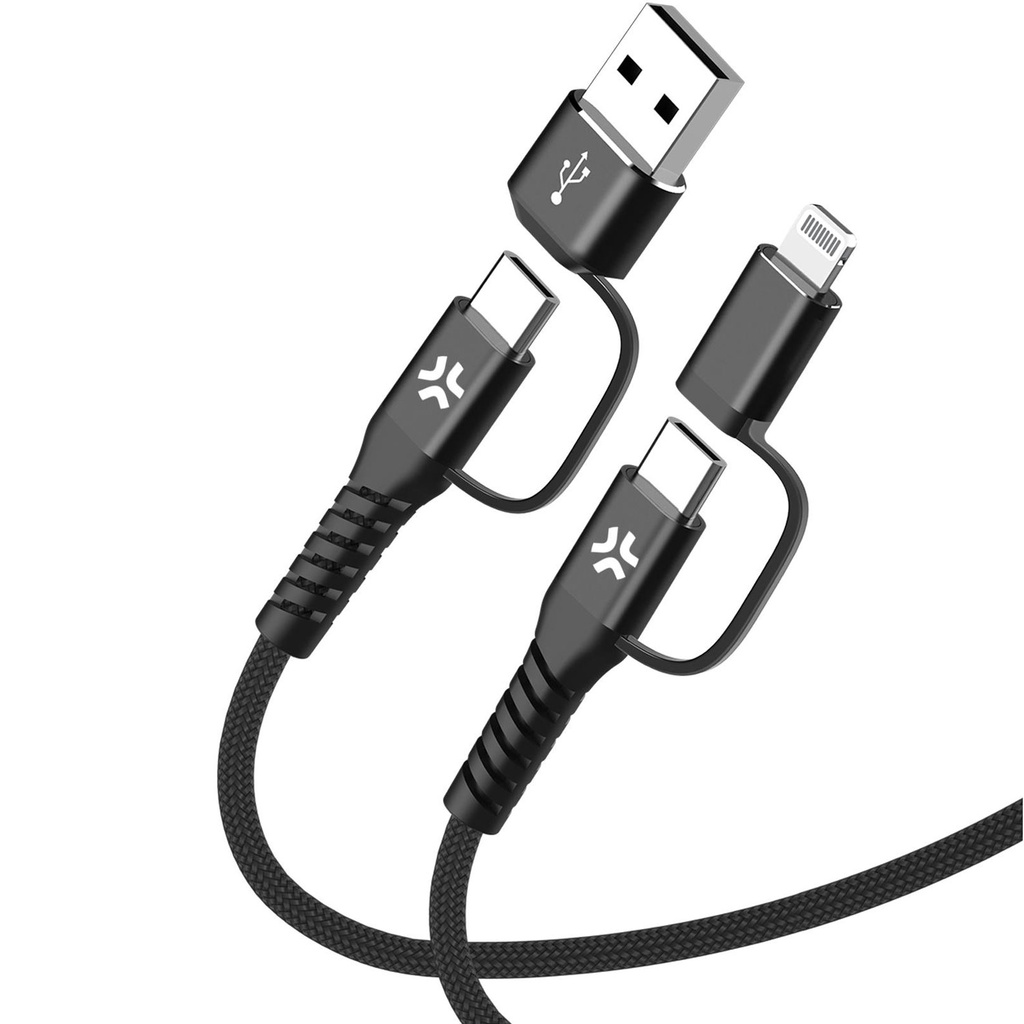 4-i-1-kabel USB-C/USB-A till USB-C/Lightning Max 60W 2 m Svart