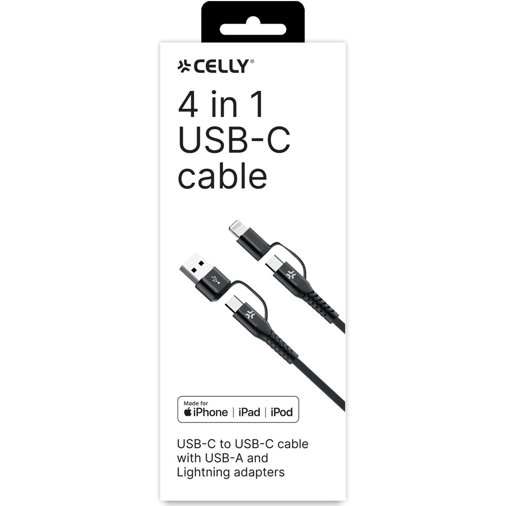 4-i-1-kabel USB-C/USB-A till USB-C/Lightning Max 60W 2 m Svart