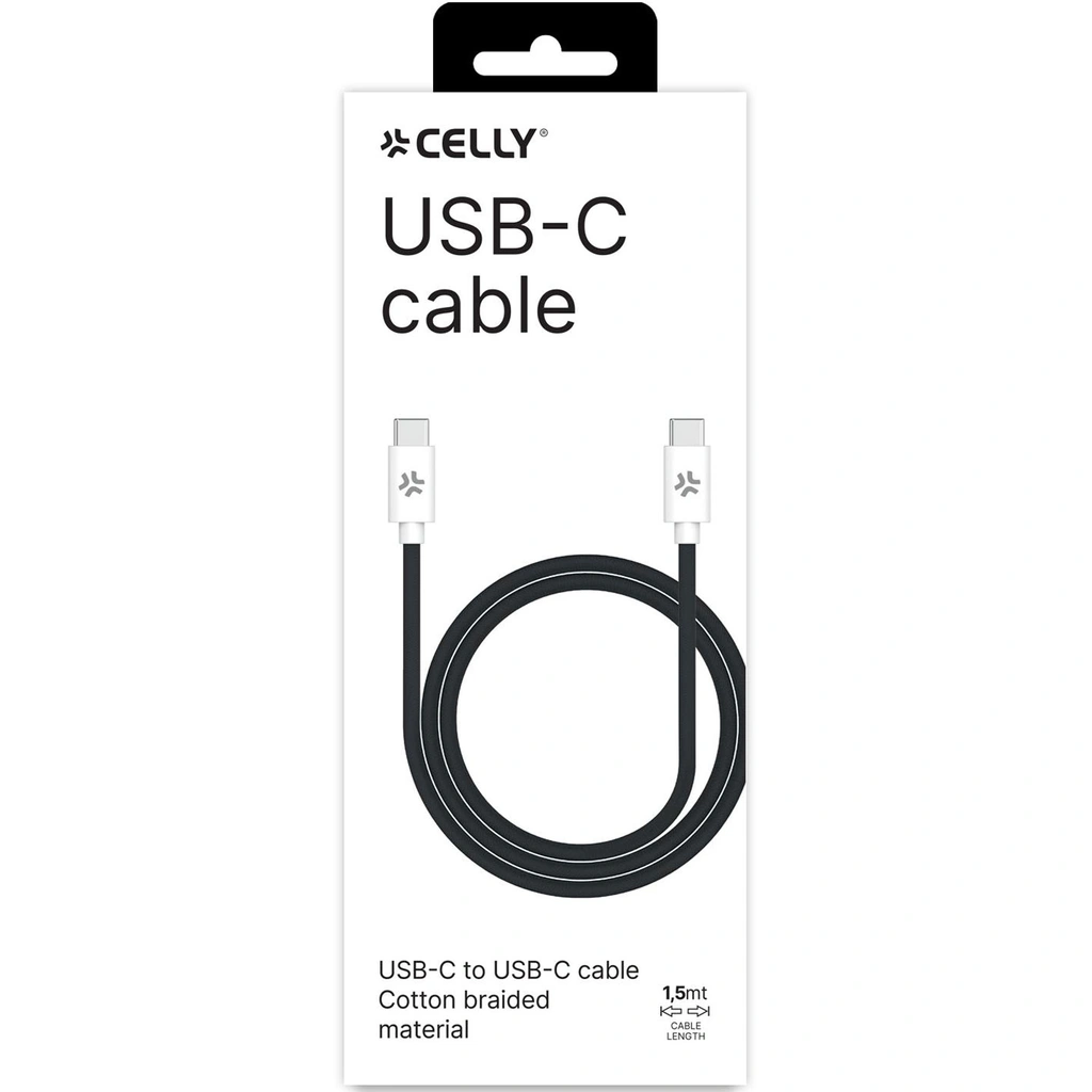 USB-C till USB-C Kabel flätad 60W 1,5m Svart