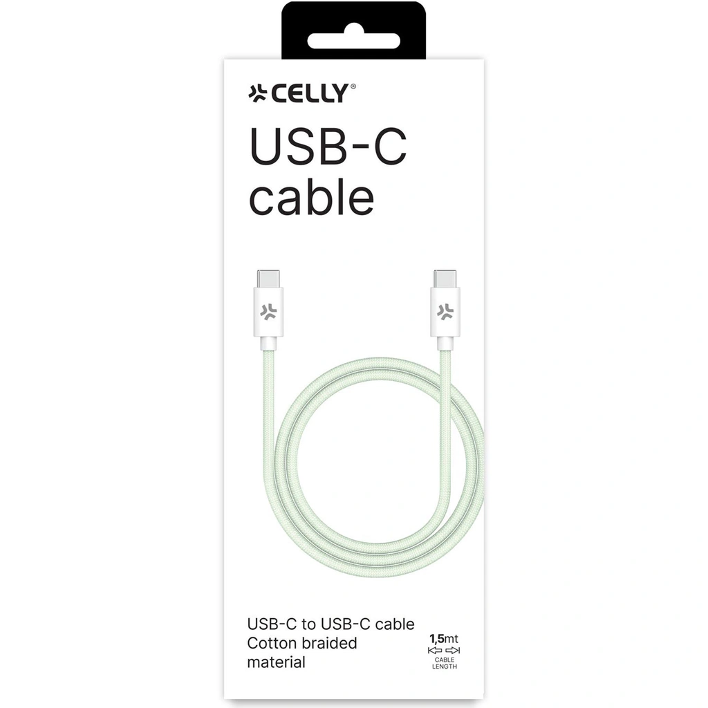 USB-C till USB-C Kabel flätad 60W 1,5m Grön