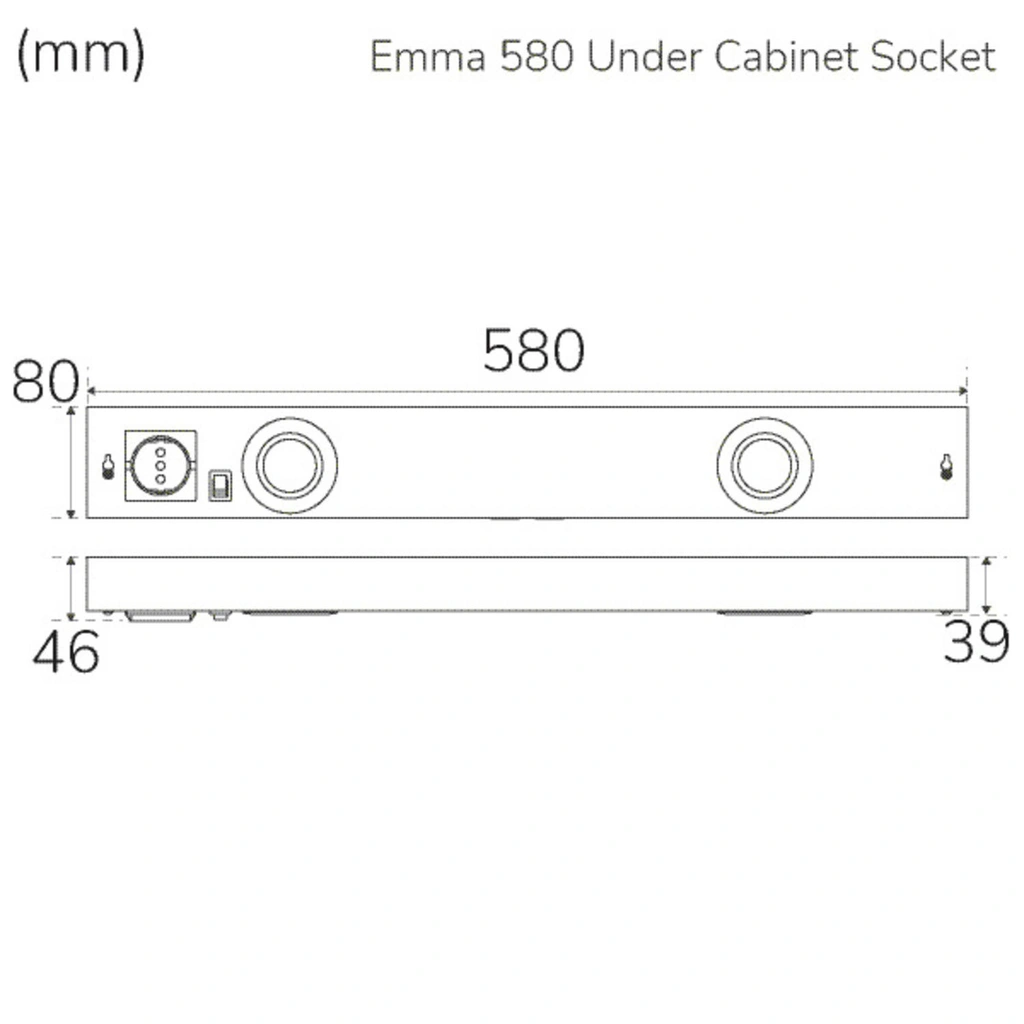 Emma 580 Köksbänksbelysning 2xspot + uttag 3000K 650lm 580cm