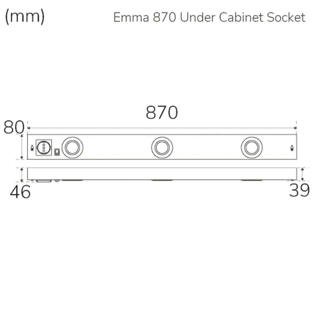 Emma 870 Köksbänksbelysning 2xspot + uttag 3000K 650lm 870cm