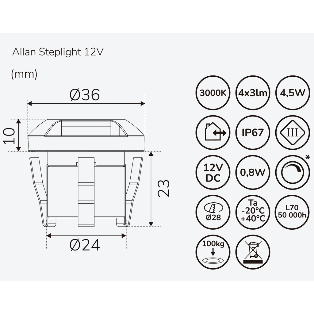 Allan Steplight 1-pack 12V 3000K 5lm IP67
