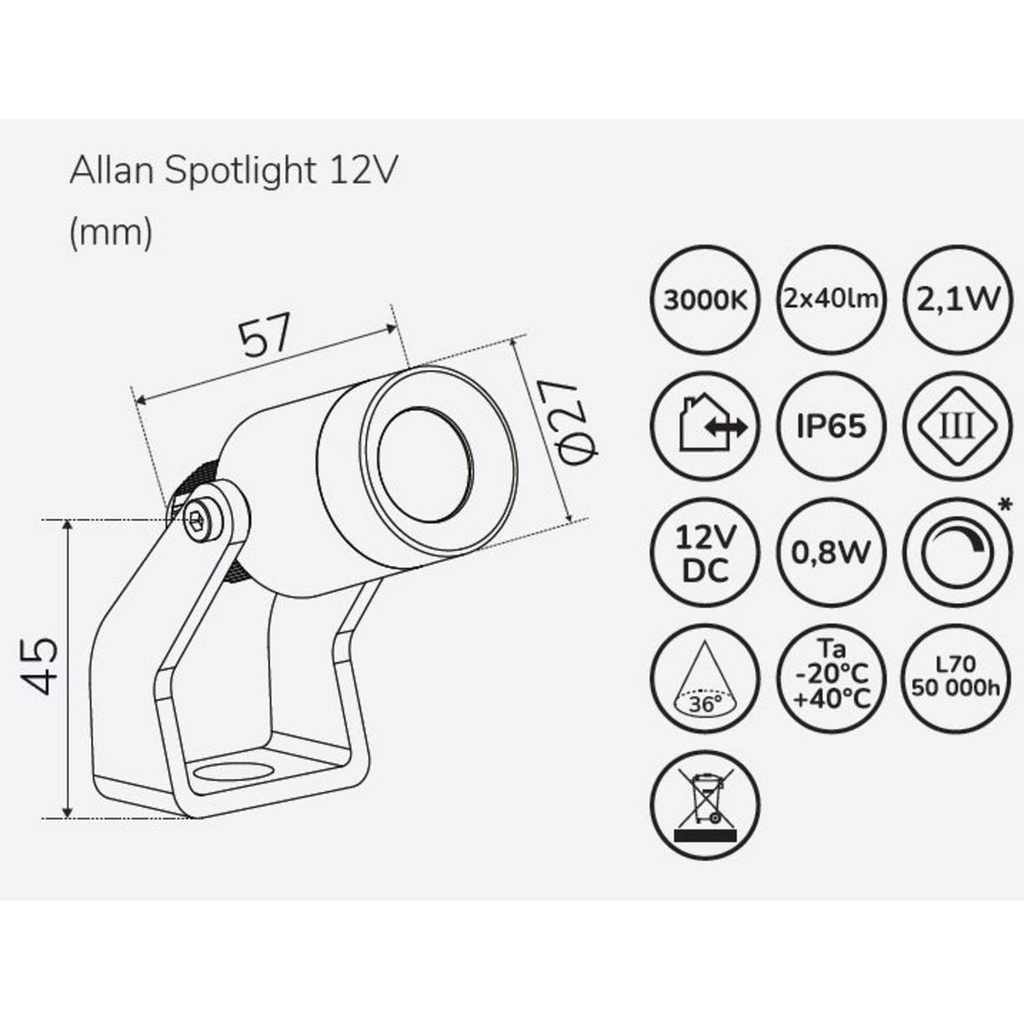 Allan Spotlight 1-pack 12V 3000K 10lm IP67