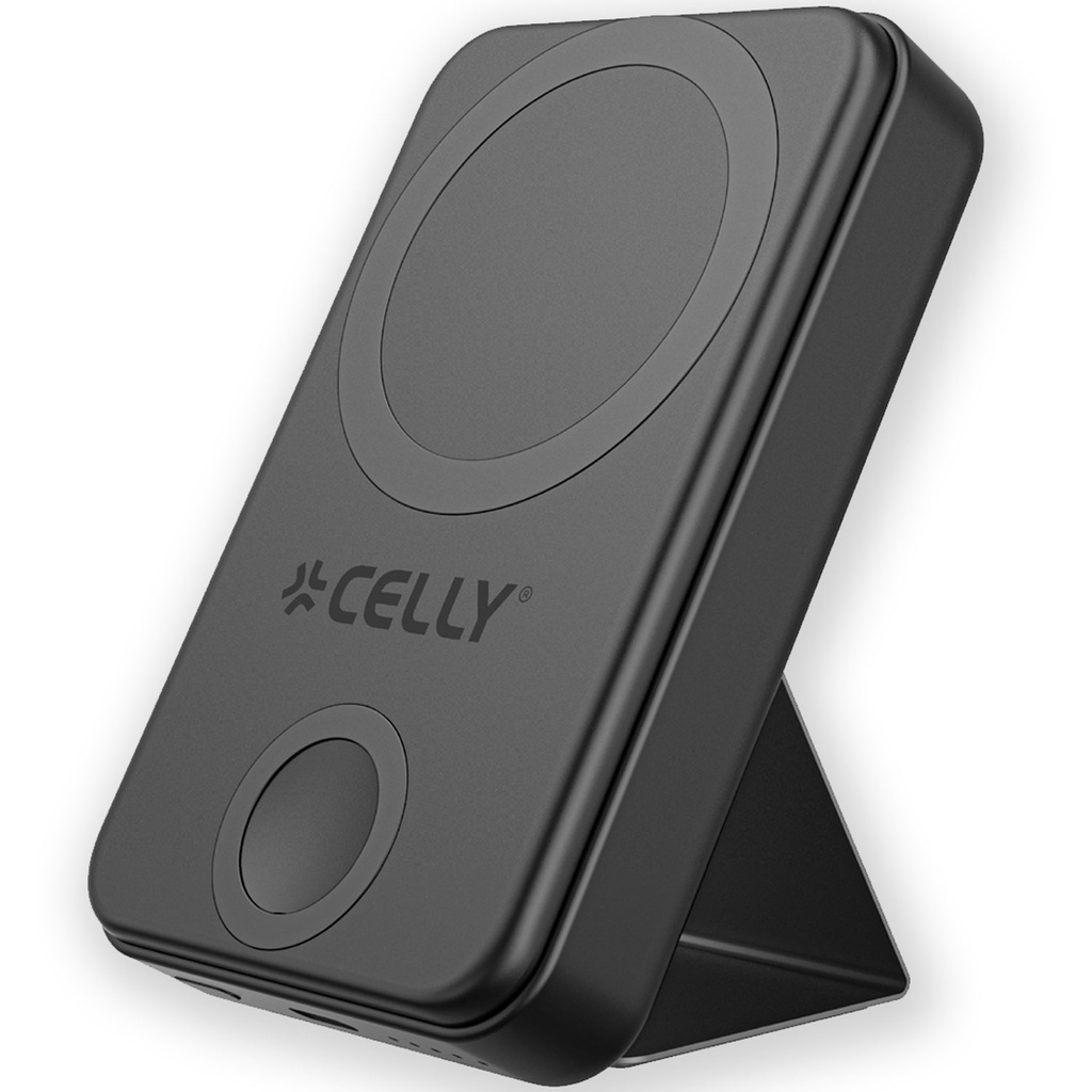 PowerBank 10.000 mAh 10W/2,5W MagSafe-kompatibel med ställ Svart