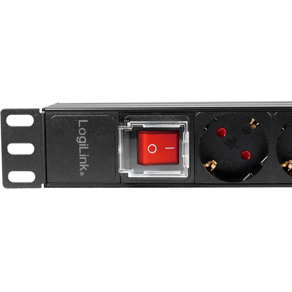 8-vägs grenuttag med brytare för 19"-rack U1 Svart