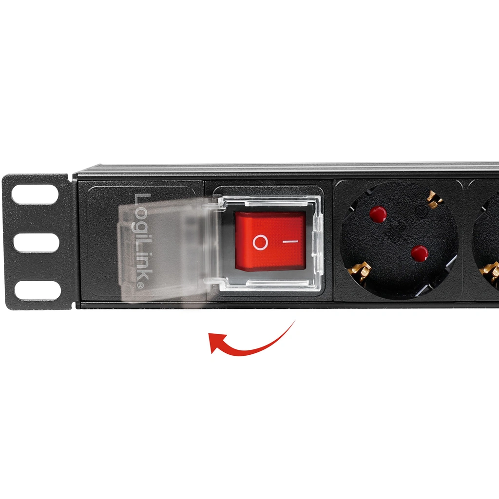 8-vägs grenuttag med brytare för 19"-rack U1 Svart