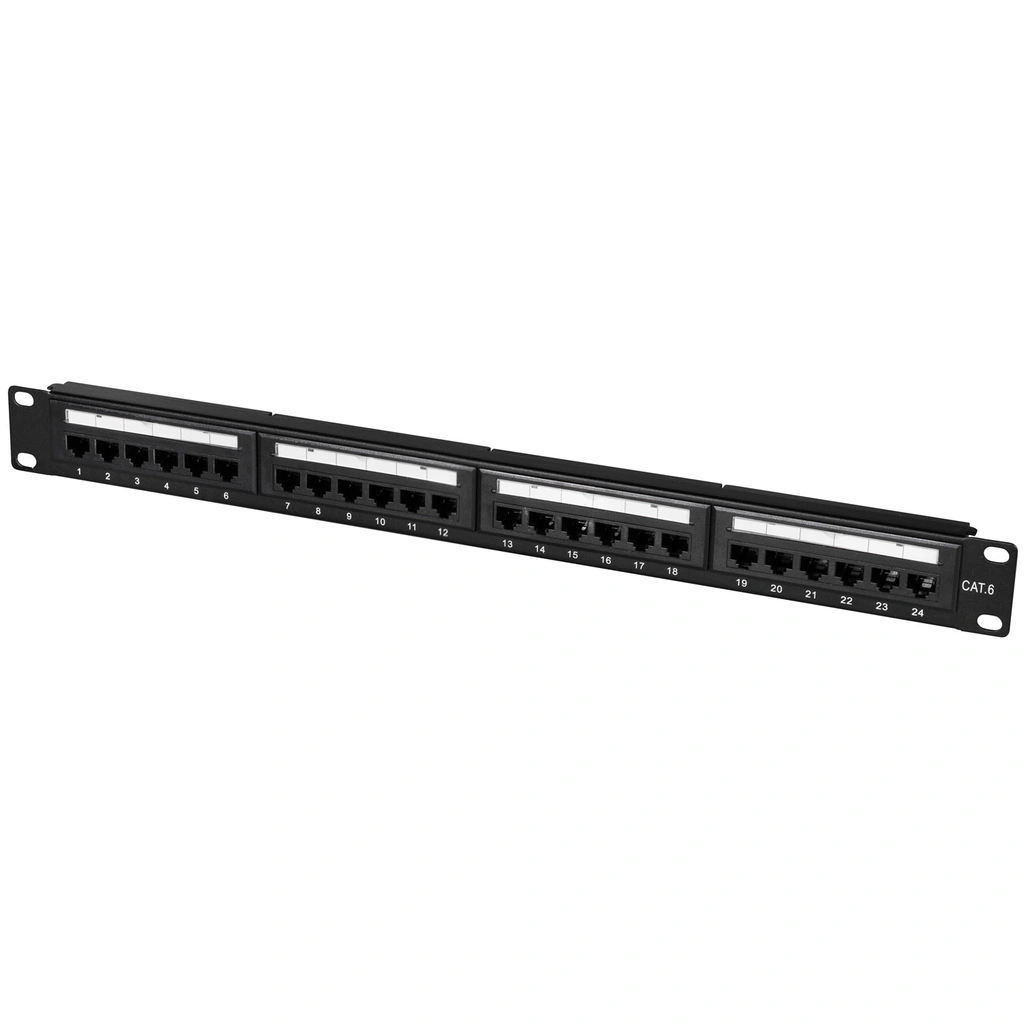 Patchpanel 24-portar Cat6 för 19" rack U1 Svart