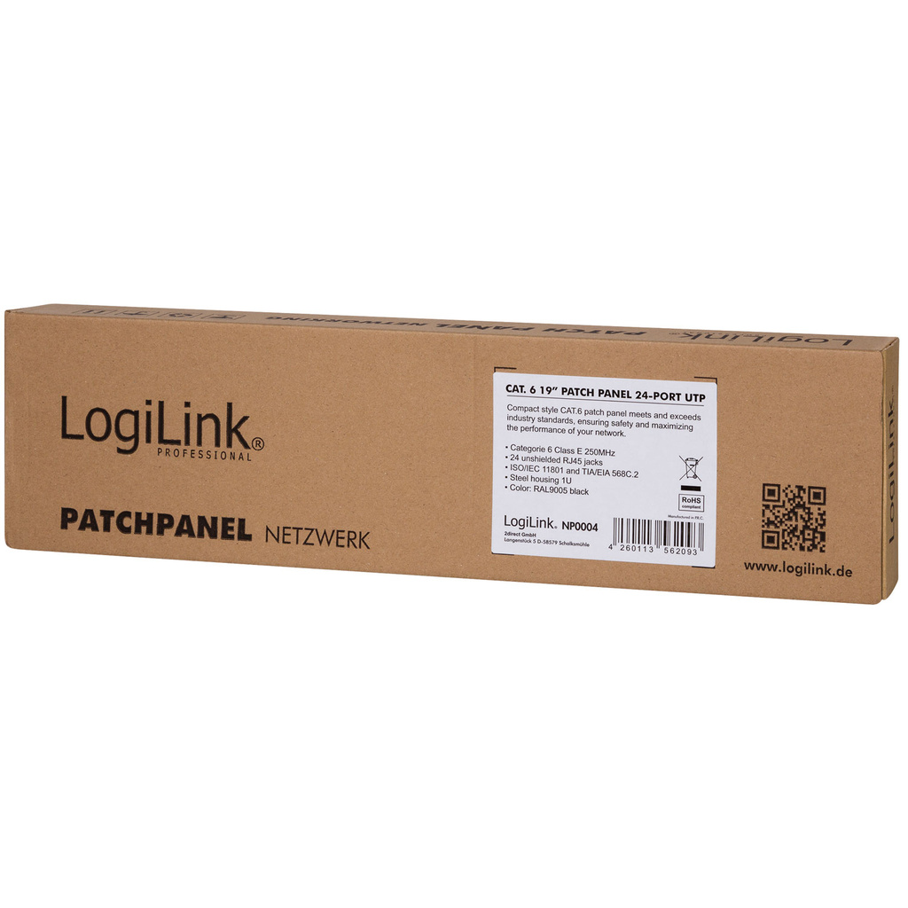 Patchpanel 24-portar Cat6 för 19" rack U1 Svart